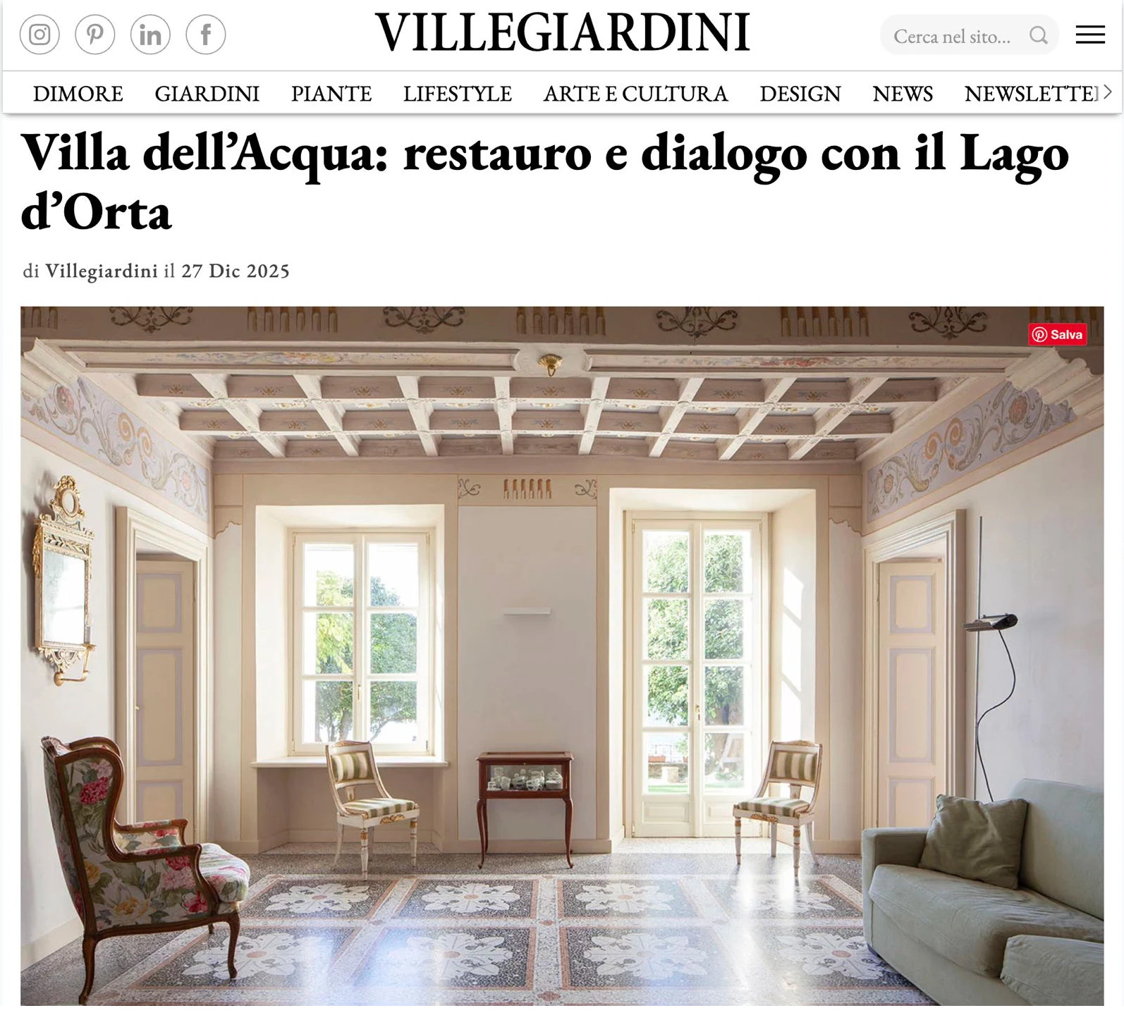 Testata di "Ville e Giardini" la villa dell'acqua.